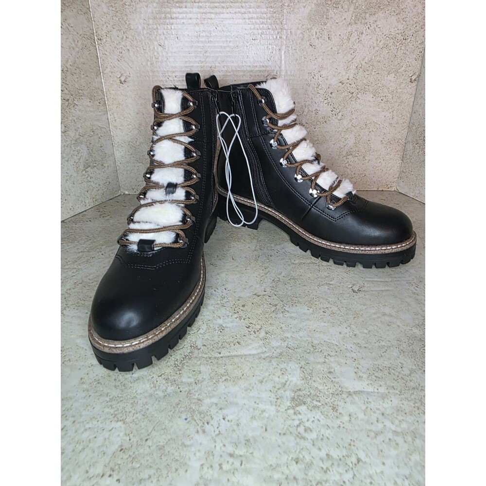 Lace Up Combat Boots Women Sz 7 Mem Foam Comfort Faux Fur Accent Casual Shoes